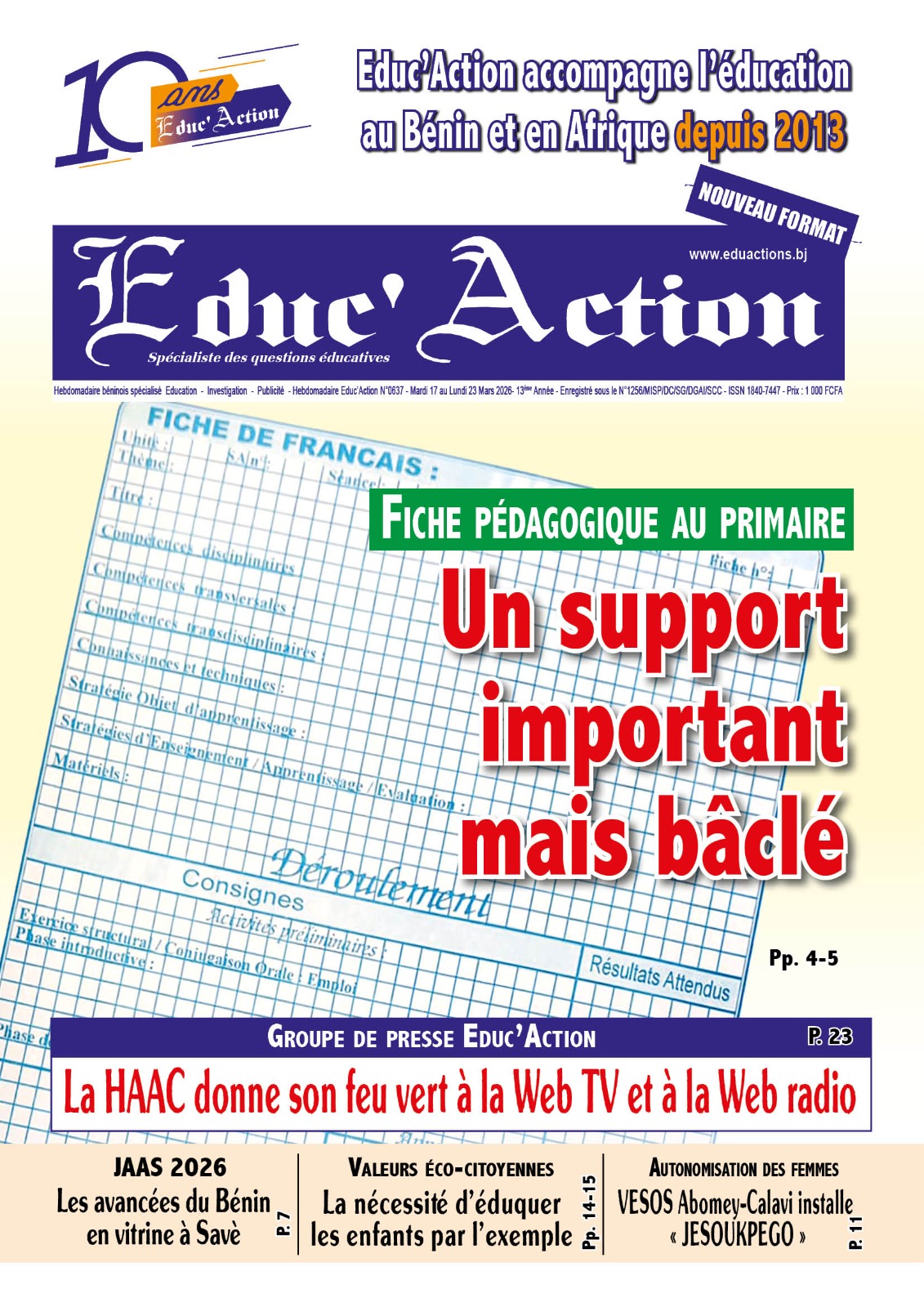 La une de la semaine - Educ'Action